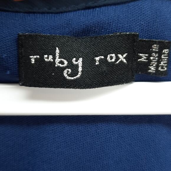 Ruby Rox Peasant Dress Womens Medium Navy Blue Embroidered Boho‎ Feminine - Picture 9 of 12